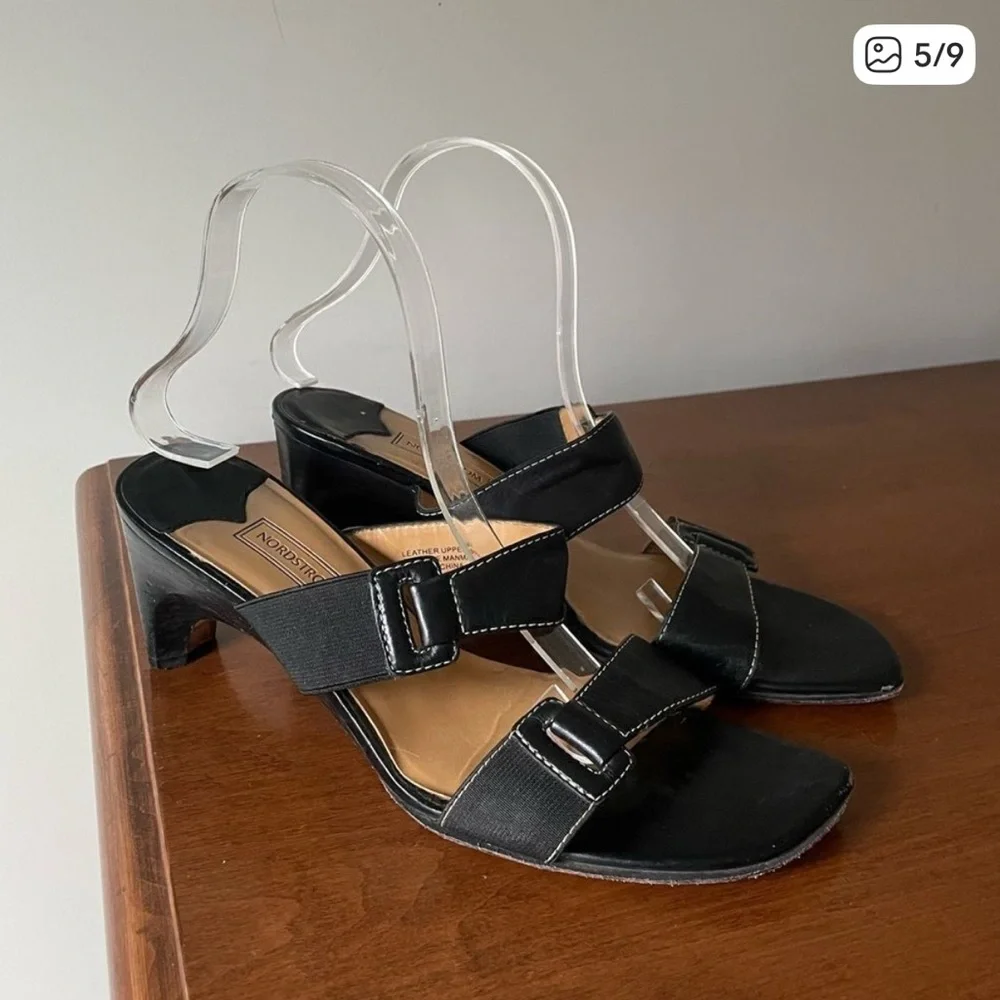 Nordstrom Black Leather Double Strap Slides - Picture 5 of 9